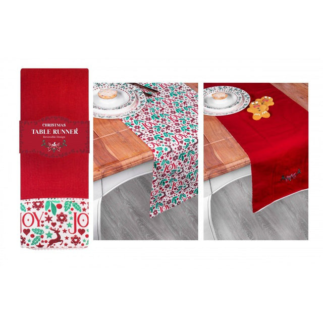 Christmas Joy Reversible Table Runner 35x230cm - TABLECLOTHS/RUNNERS - Beattys of Loughrea