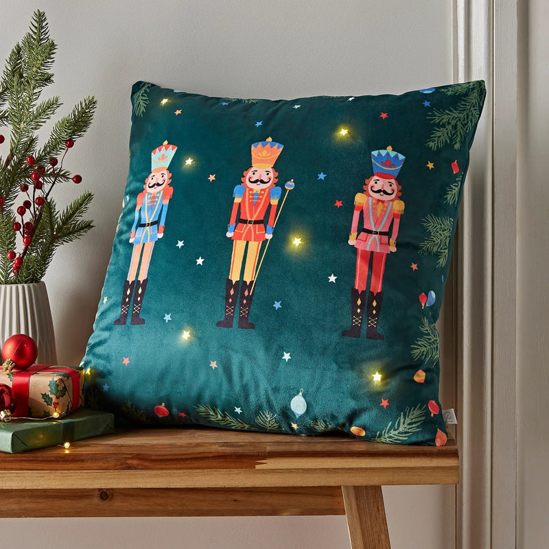 Catherine Lansfield Christmas Nutcracker Light Up Cushion - CUSHIONS/COVERS - Beattys of Loughrea