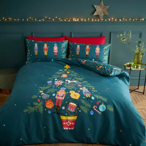 Catherine Lansfield Nutcracker Green Duvet Set - Double - DUVET COVERS - Beattys of Loughrea