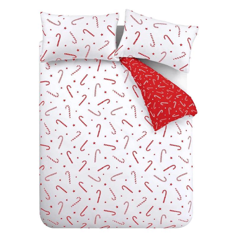 Catherine Lansfield Christmas Candy Cane Reversible Duvet Set - Double - DUVET COVERS - Beattys of Loughrea