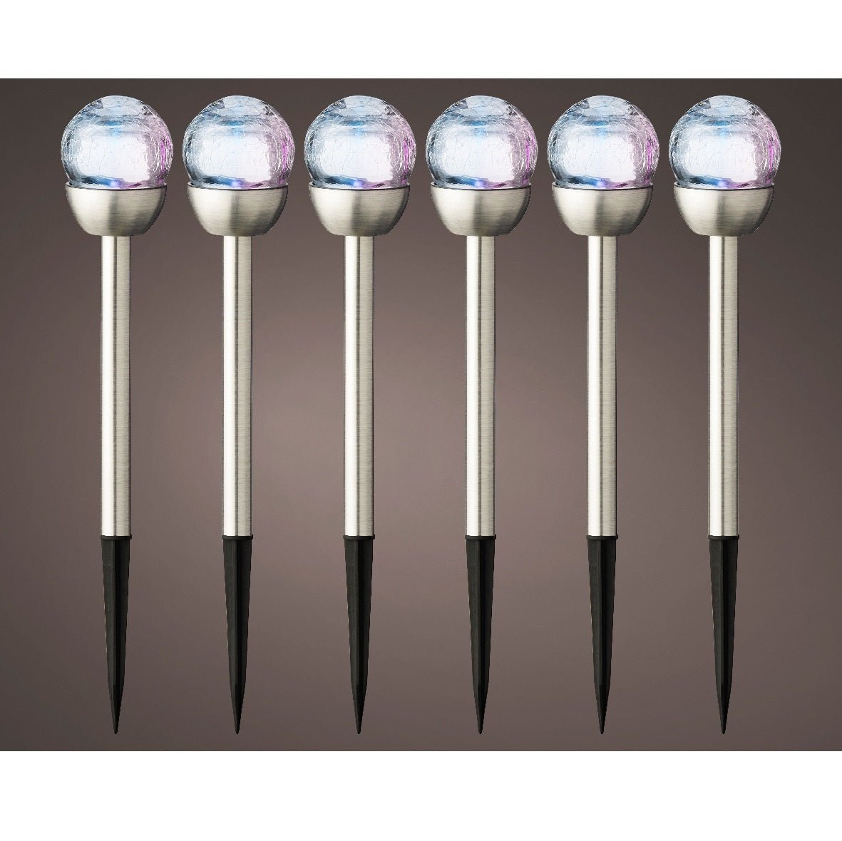 Set of 6 Crackle Glass Colour Changing Solar Lights - SOLAR / GARDEN ORNAMENTS - Beattys of Loughrea