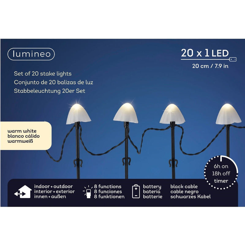 Set of 20 Battery Operated LED Garden Stake Light with Twinkle Effect - White - SOLAR / GARDEN ORNAMENTS - Beattys of Loughrea