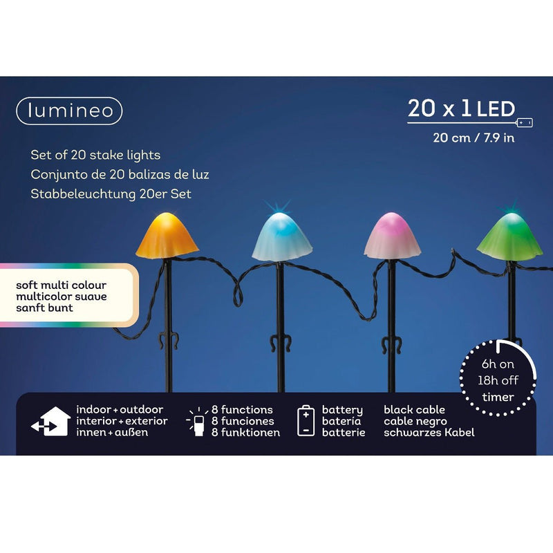 Set of 20 Battery Operated LED Garden Stake Light with Twinkle Effect - Multi Colour - SOLAR / GARDEN ORNAMENTS - Beattys of Loughrea