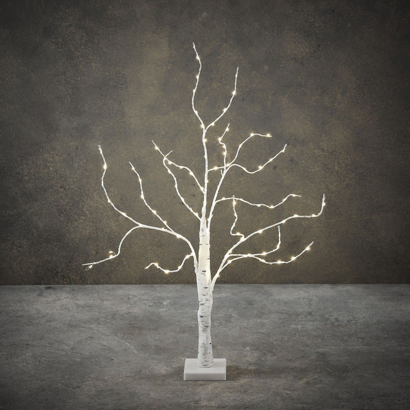 Classic White Birch 96LED Battery Operated Tree 60cm - (2ft) - XMAS BRANCHES/ TABLE DISPLAYS - Beattys of Loughrea