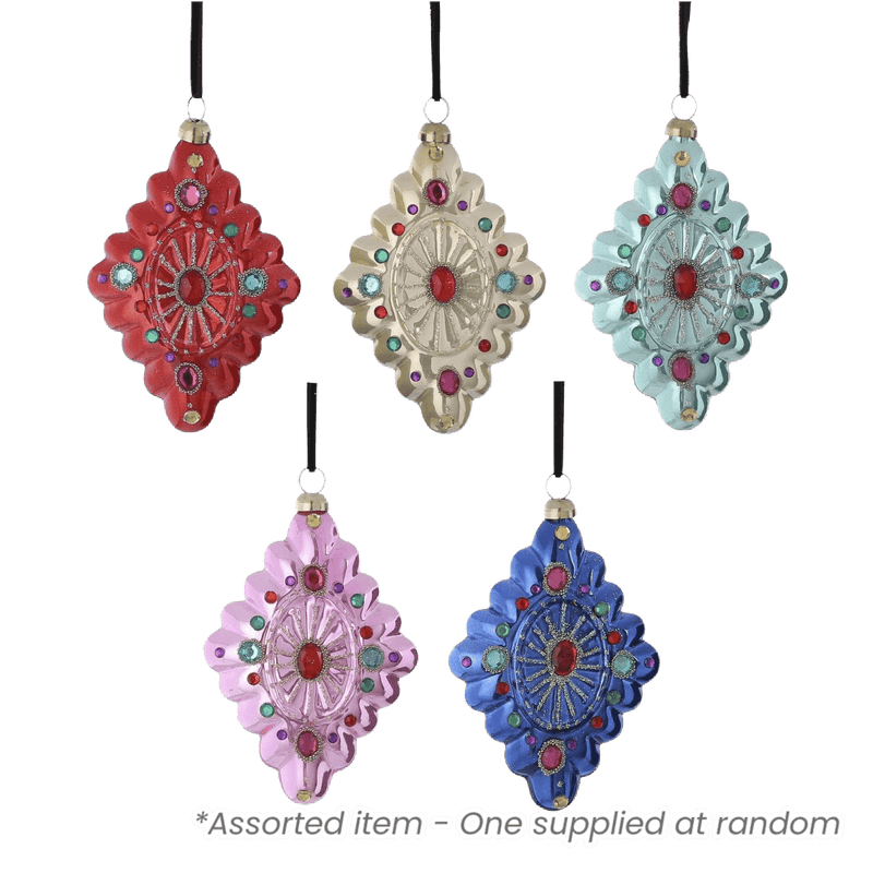 Diamond Glass Hanging Decoration Assorted - One Supplied - XMAS BAUBLES - Beattys of Loughrea