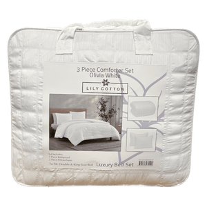 3 Piece Comforter Set Olivia White - BED SPREADS/COVERS/QUILTS - Beattys of Loughrea