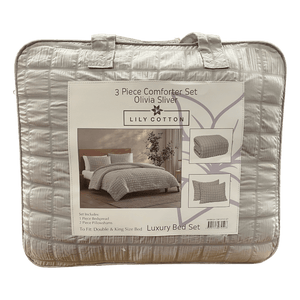 3 Piece Comforter Set Olivia Silver (Grey) - BED SPREADS/COVERS/QUILTS - Beattys of Loughrea