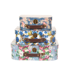 Delphine Blue Vintage Rose Mini Suitcases - Set Of 3 - ORNAMENTS - Beattys of Loughrea