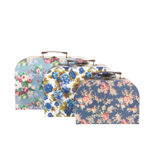 Delphine Blue Vintage Rose Mini Suitcases - Set Of 3 - ORNAMENTS - Beattys of Loughrea