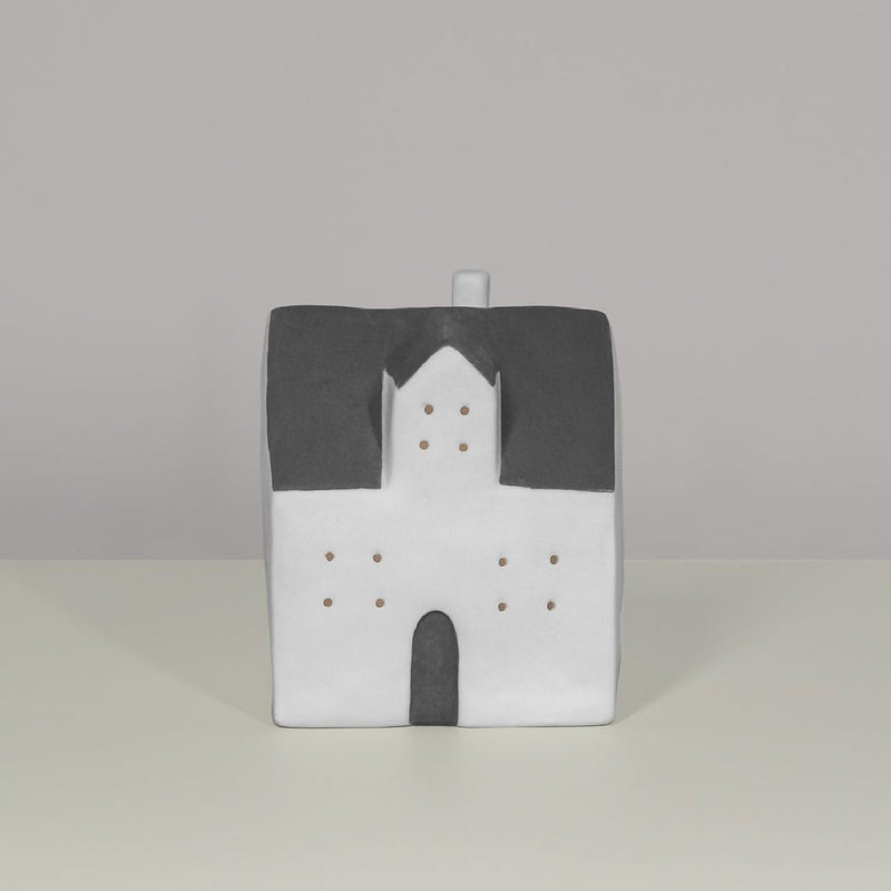 Ceramic LED White House with Grey Roof 14cm - ORNAMENTS - Beattys of Loughrea