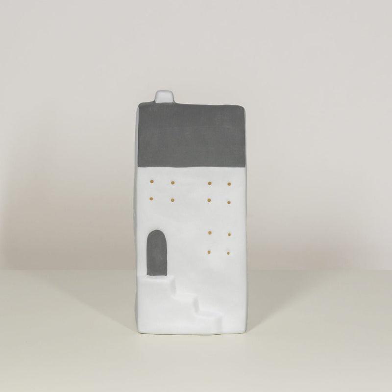 Ceramic LED White House with Grey Roof 19cm - ORNAMENTS - Beattys of Loughrea