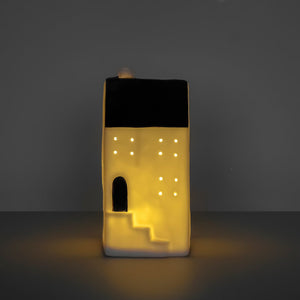 Ceramic LED White House with Grey Roof 19cm - ORNAMENTS - Beattys of Loughrea