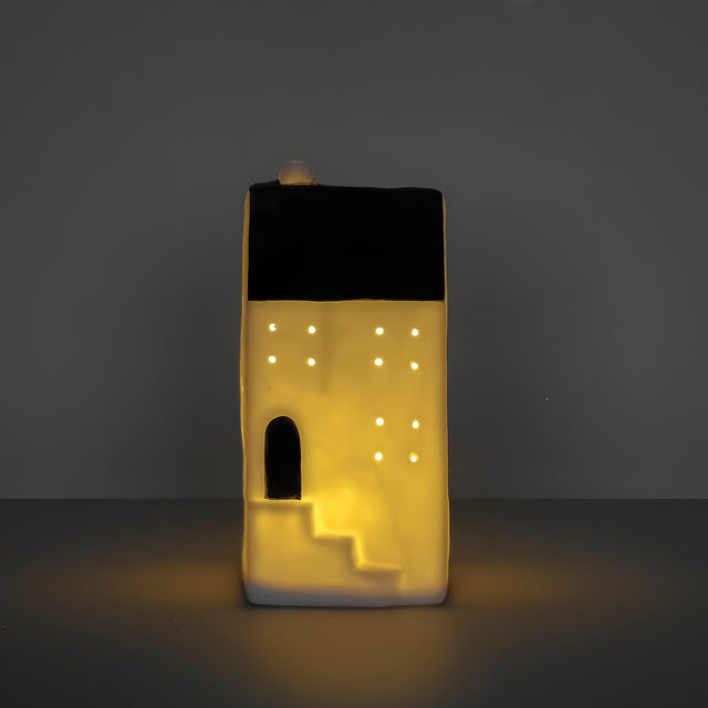 Ceramic LED White House with Grey Roof 19cm - ORNAMENTS - Beattys of Loughrea
