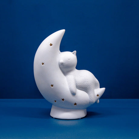 3D Ceramic Cat on the Moon Lamp - TABLE/BEDSIDE LAMPS - Beattys of Loughrea