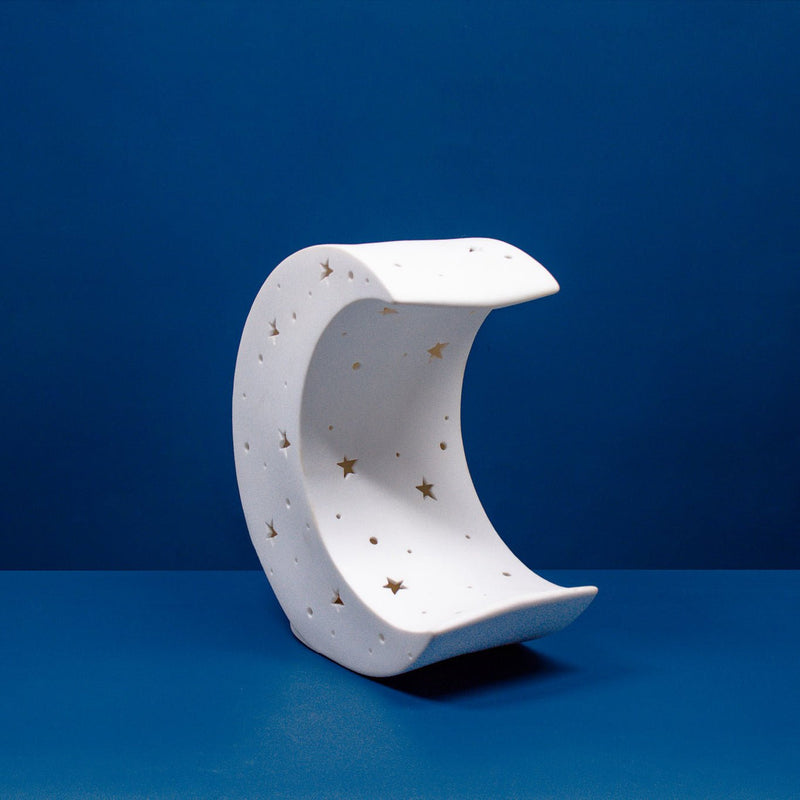 3D Ceramic Crescent Moon Lamp - TABLE/BEDSIDE LAMPS - Beattys of Loughrea