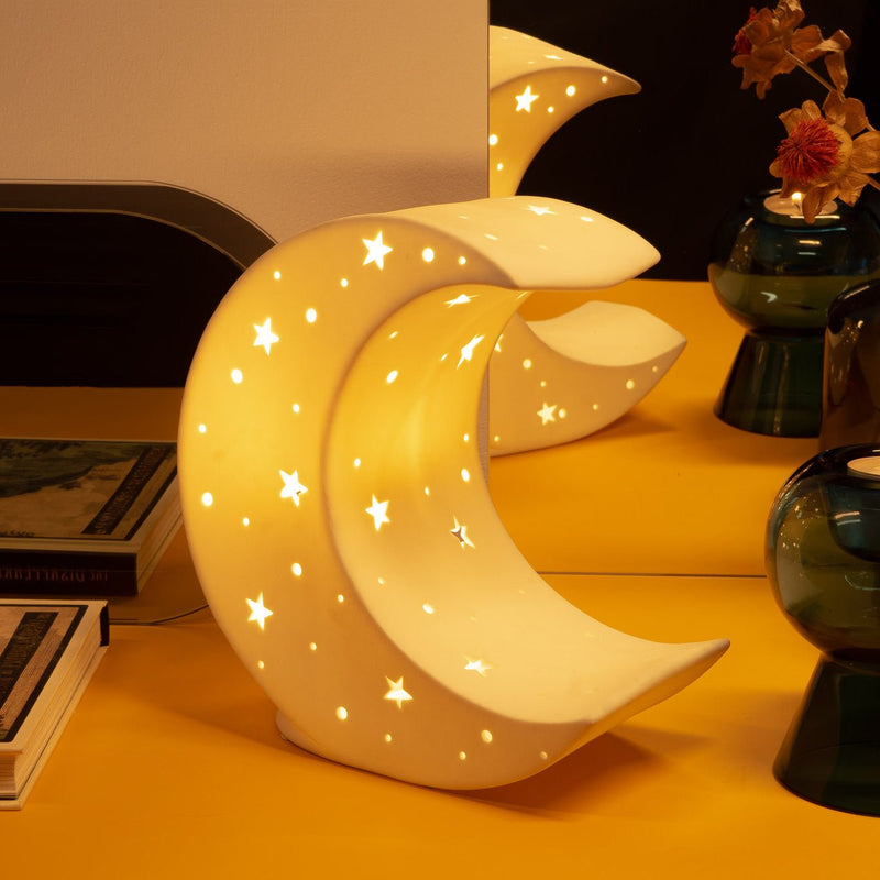 3D Ceramic Crescent Moon Lamp - TABLE/BEDSIDE LAMPS - Beattys of Loughrea