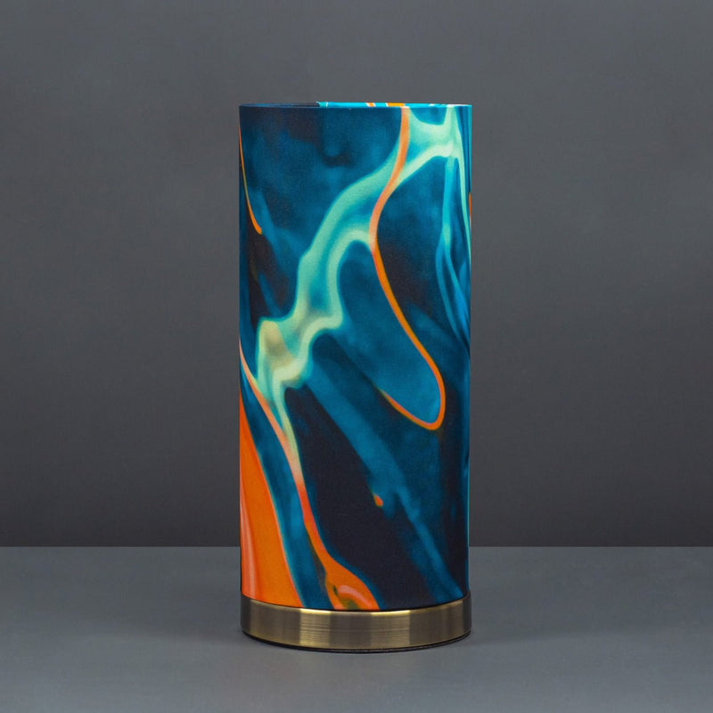 Fabric Lamp - Abstract Turquoise, Blue and Orange - TABLE/BEDSIDE LAMPS - Beattys of Loughrea