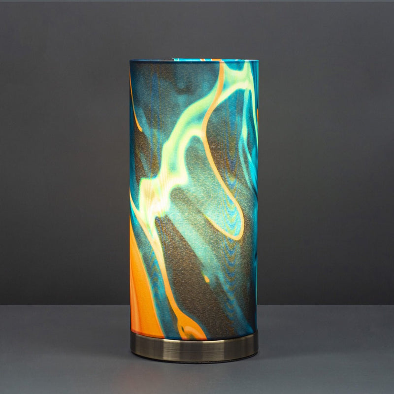 Fabric Lamp - Abstract Turquoise, Blue and Orange - TABLE/BEDSIDE LAMPS - Beattys of Loughrea