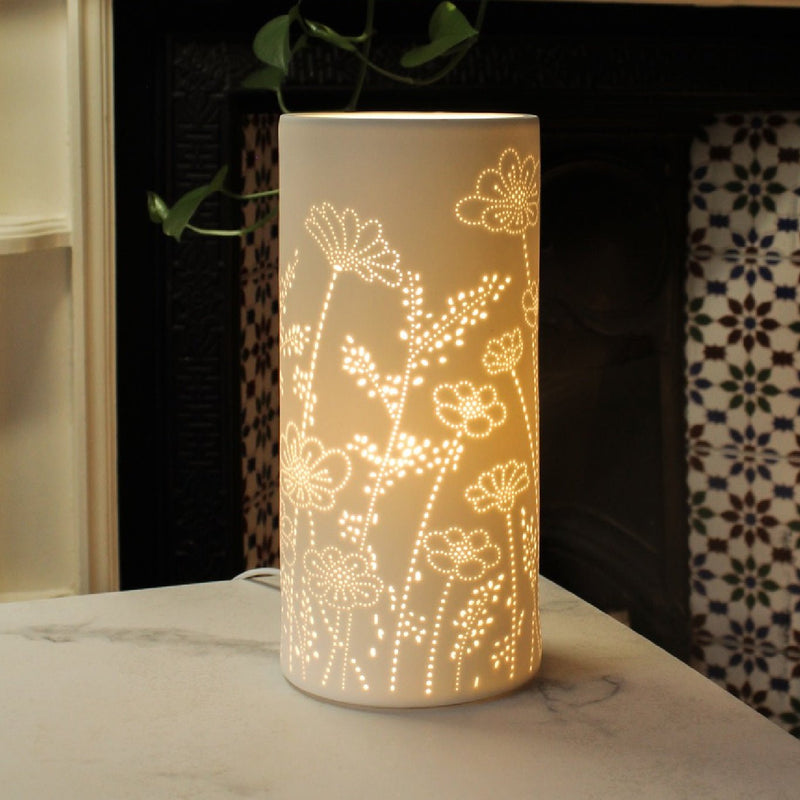 Ceramic Column Lamp – Daisies - TABLE/BEDSIDE LAMPS - Beattys of Loughrea