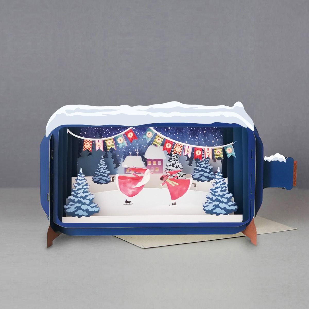 Message in a Bottle 3D Card Santa & Deer Skating XMIB017 - Beattys of Loughrea | www.beattys.ie