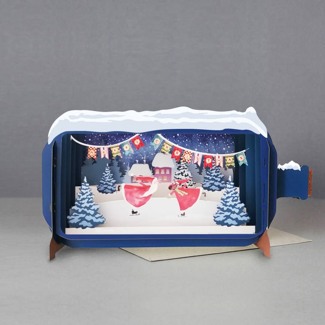 Message in a Bottle 3D Card Santa & Deer Skating XMIB017 - Beattys of Loughrea | www.beattys.ie