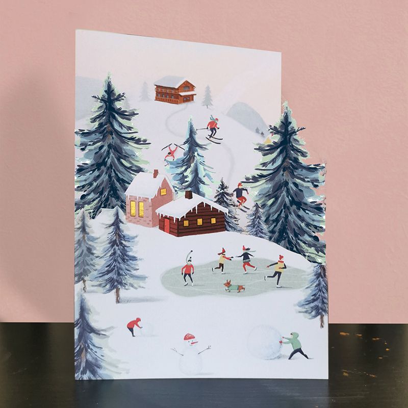 Paper Cut Pop Up Card Winter Skating CMS028 - Beattys of Loughrea | www.beattys.ie