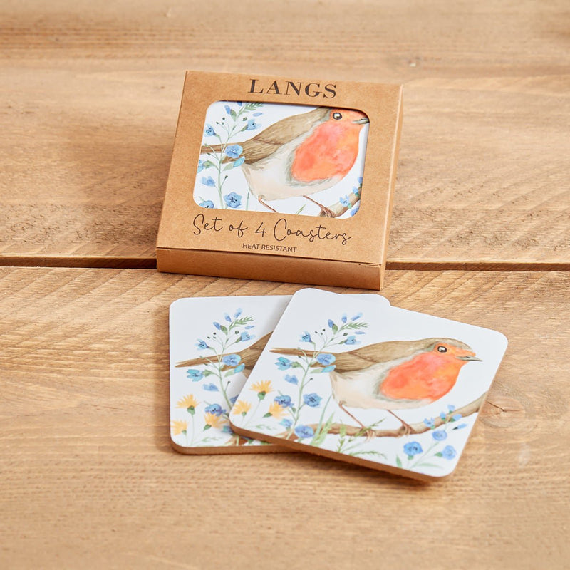 Robin Forget Me Not Coaster S/4 In Box Heat Resistant Wood - TABLEMATS/COASTERS - Beattys of Loughrea