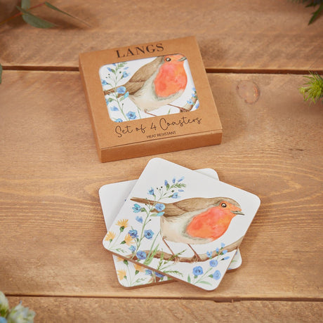 Robin Forget Me Not Coaster S/4 In Box Heat Resistant Wood - TABLEMATS/COASTERS - Beattys of Loughrea