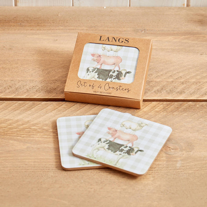 Farm Animal Coaster S/4 In Display Box Heat Resistant Wood - TABLEMATS/COASTERS - Beattys of Loughrea