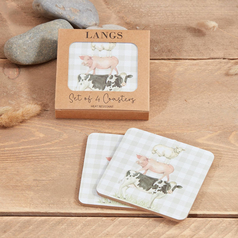 Farm Animal Coaster S/4 In Display Box Heat Resistant Wood - TABLEMATS/COASTERS - Beattys of Loughrea