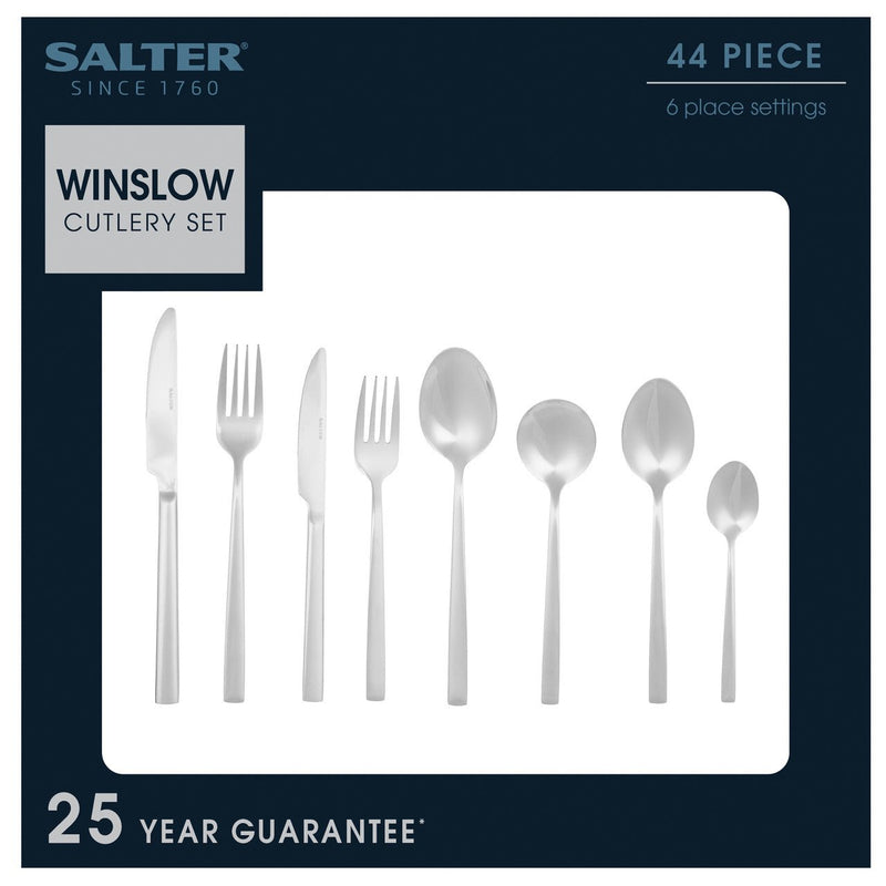 Salter Winslow Deluxe 44 Piece Cutlery Set Stainless Steel - CUTLERY/KNIFE SET/BLOCK - Beattys of Loughrea