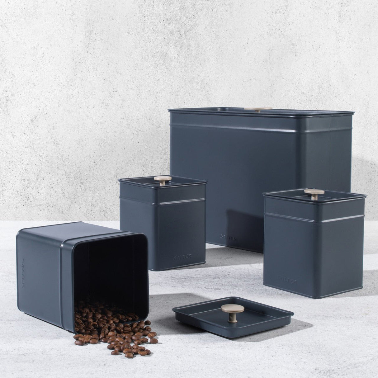 Salter Marino 4pc Bread Bin & Canister Set - Blue/Grey - S/STEEL KITCHENWARE - Beattys of Loughrea