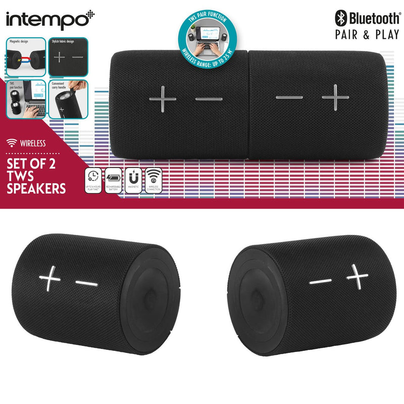 Intempo Set of 2 TWS Wireless Magnetic Speakers - SPEAKERS HIFI MP3 PC - Beattys of Loughrea