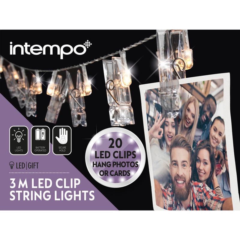 Intempo Photo Clip 3M String Lights - 20 LED Clips - LED STRING DECO LIGHTS (NOT XMAS) - Beattys of Loughrea