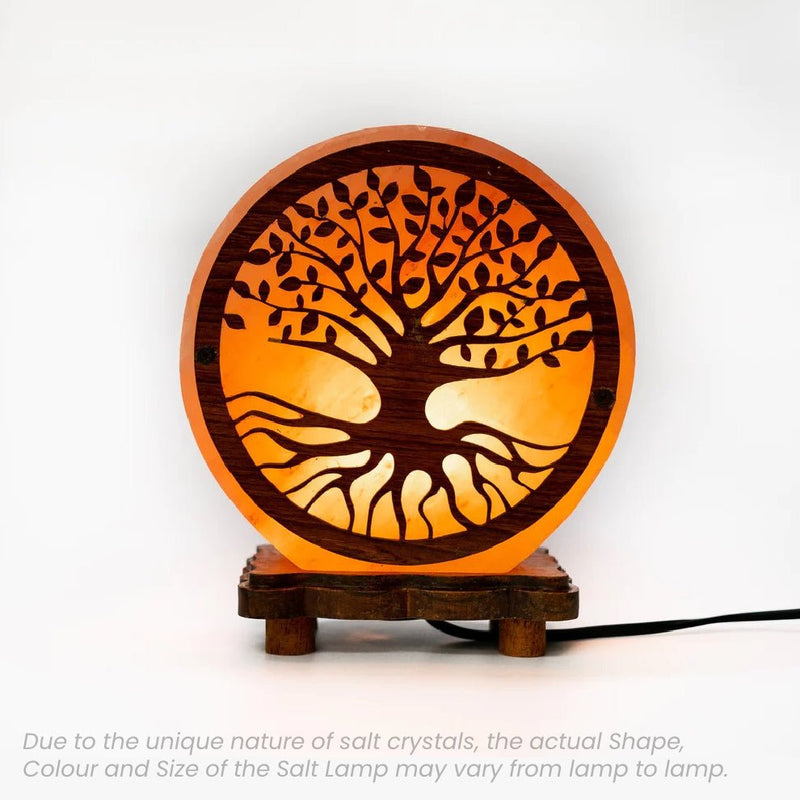 Heaven Spring Salt Lamp with Tree of Life Wooden Large - TABLE/BEDSIDE LAMPS - Beattys of Loughrea