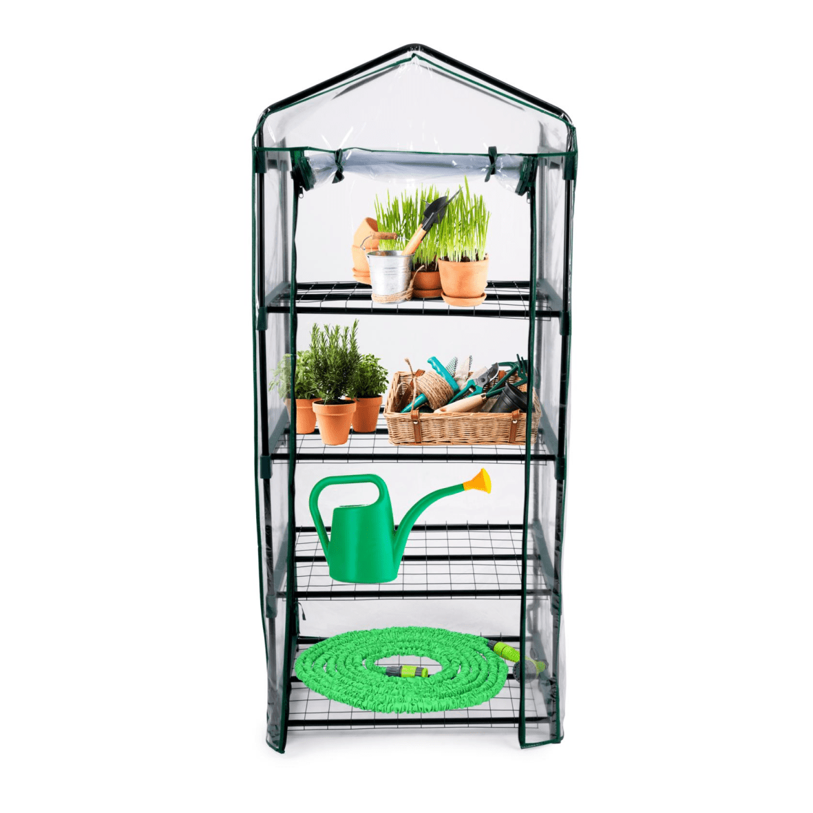 Kinzo 4 Tier Plastic Garden Greenhouse 69 x 49 x 160cm - GREENHOUSE & ACCESSORIES - Beattys of Loughrea