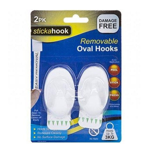 Stickahook Removable Large White Oval Hooks - 2 Pack - HOOKS, PLASTIC S/ADH - Beattys of Loughrea
