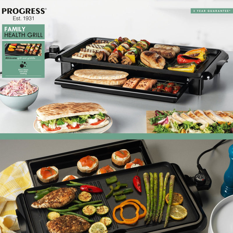 Progress Family Health Grill with Non-Stick Plates 2000W - HEALTH GRILLS, G FOREMAN - Beattys of Loughrea