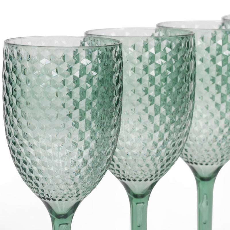Cambridge Fete Green Wine Glasses with Diamond Design 4pc Plastic - PLASTICS - STORAGE LUNCH BOX BEAKER - Beattys of Loughrea