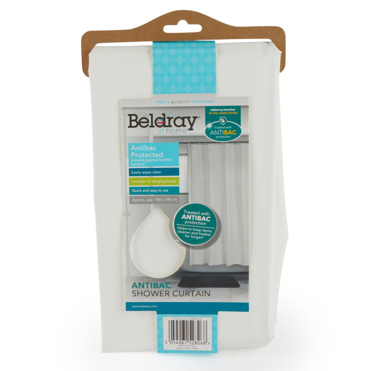 Beldray Antibac Shower Curtain White - SHOWER CURTAIN & CLIPS - Beattys of Loughrea