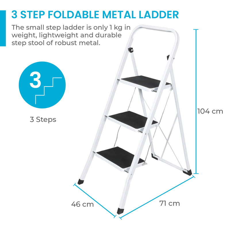 Highlands Non-Slip 3 Step Metal Step Ladder - STEPLADDER - Beattys of Loughrea