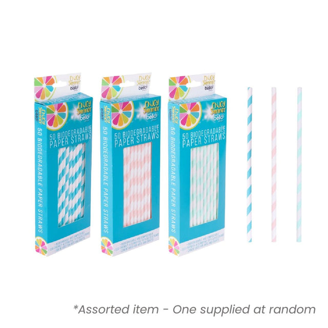 Bello 50pk Paper Drinking Straws Assorted - One Supplied* - BBQ FUEL BBQ TOOLS, ACCESSORIES , TENT PEGS - Beattys of Loughrea