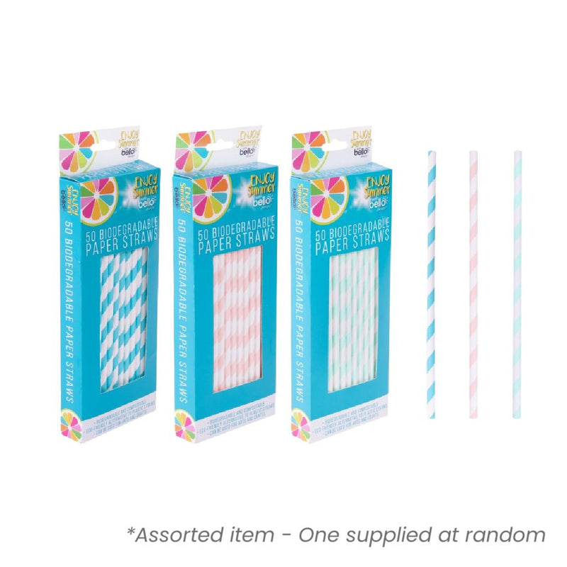 Bello 50pk Paper Drinking Straws Assorted - One Supplied* - BBQ FUEL BBQ TOOLS, ACCESSORIES , TENT PEGS - Beattys of Loughrea