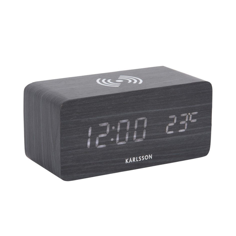 Karlsson Alarm Clock Block w. Phone Charger LED Black - CLOCK RADIO / DIGITAL CLOCKS - Beattys of Loughrea