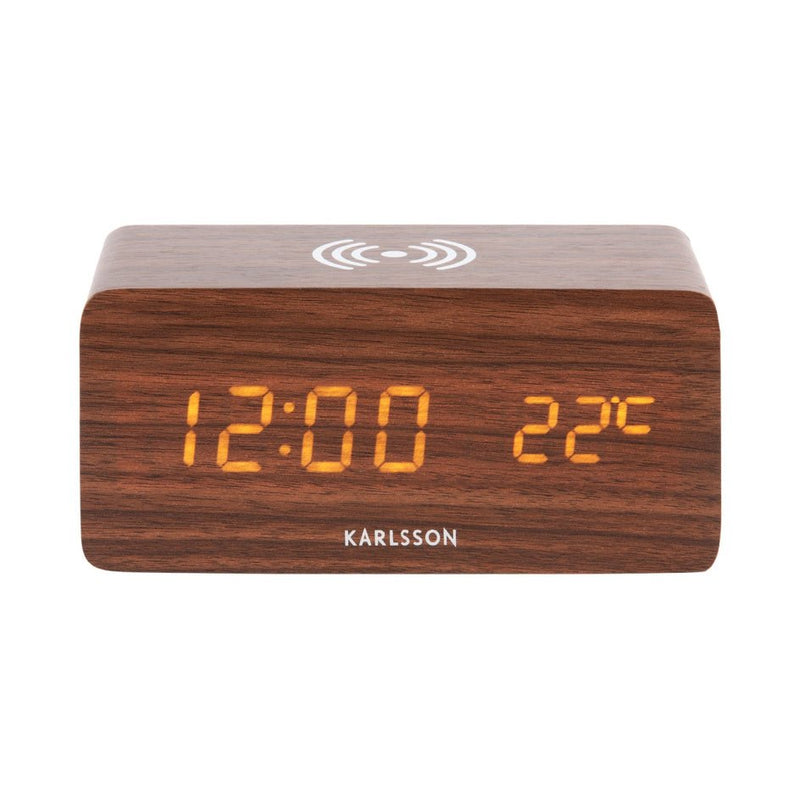 Karlsson Alarm Clock Block w. Phone Charger LED Dark Wood - CLOCK RADIO / DIGITAL CLOCKS - Beattys of Loughrea
