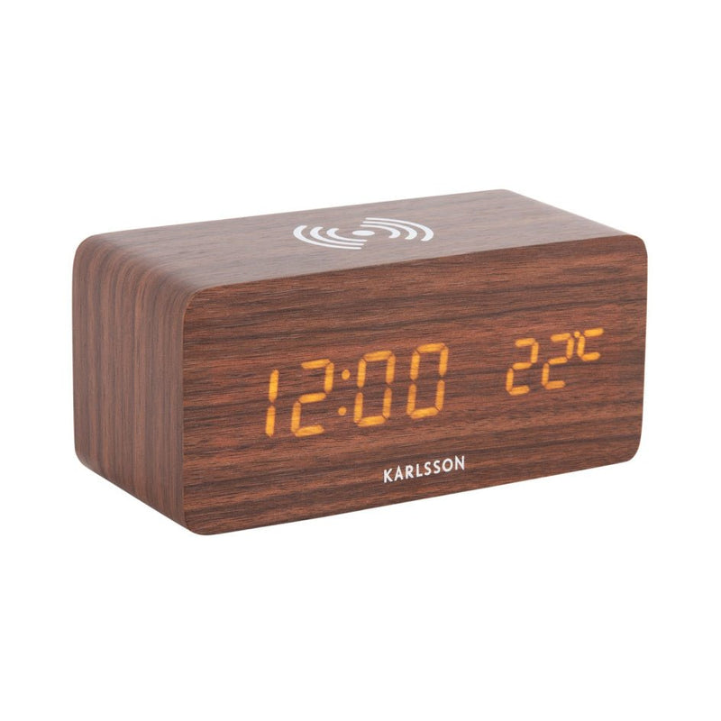 Karlsson Alarm Clock Block w. Phone Charger LED Dark Wood - CLOCK RADIO / DIGITAL CLOCKS - Beattys of Loughrea