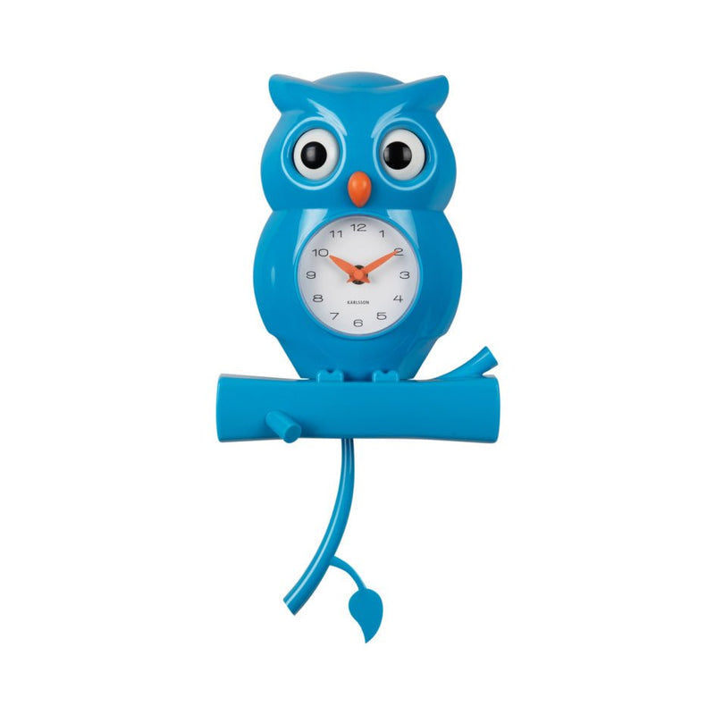 Karlsson Wall Clock Owl Pendulum Blue - CLOCKS - Beattys of Loughrea