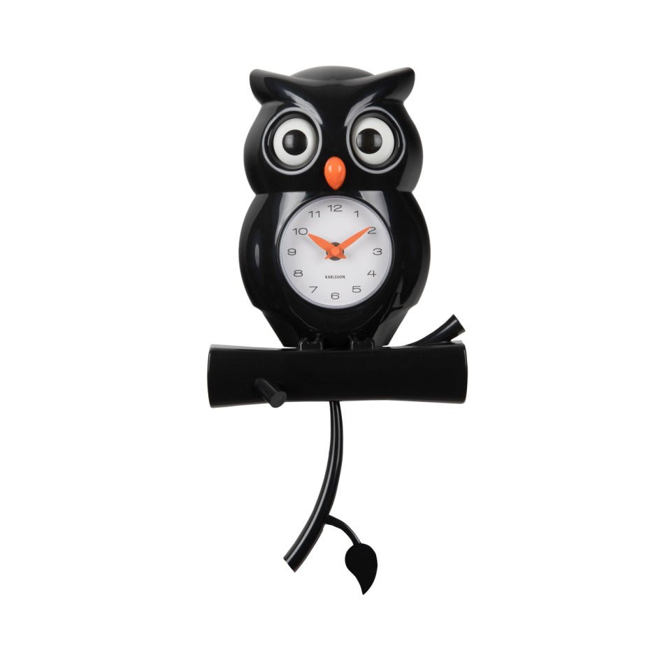 Karlsson Wall Clock Owl Pendulum Black - CLOCKS - Beattys of Loughrea