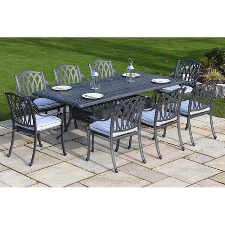 Hartmann Florence Cast Aluminium 8 Seater Rectangular Set - Antique Grey - METAL GDN FURN SET 4+ SEATS - Beattys of Loughrea