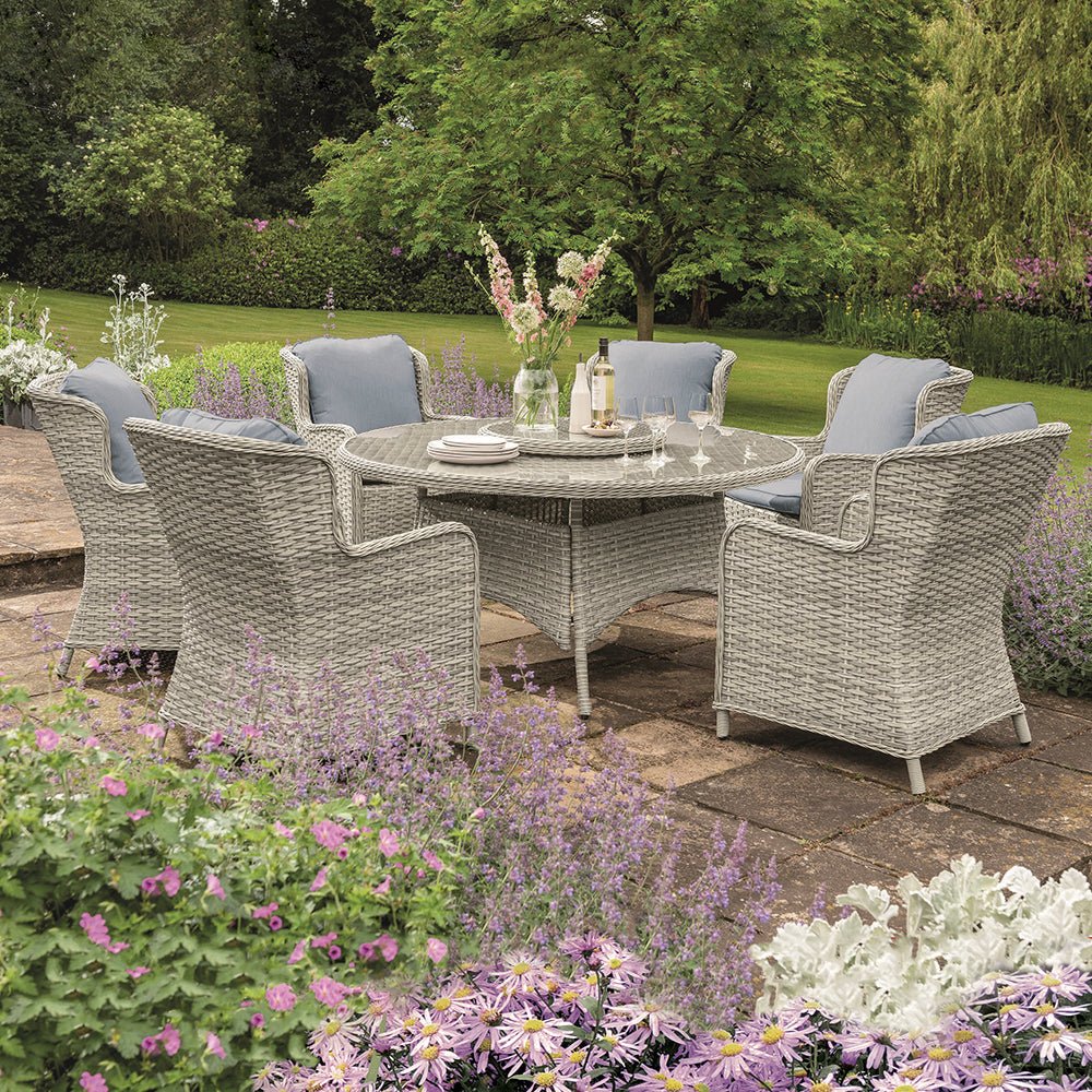 Eden Rose 6 Seater Round Rattan Set - 1.5m - WOOD / RATTAN GDN FURN SET 4+ SEATS - Beattys of Loughrea